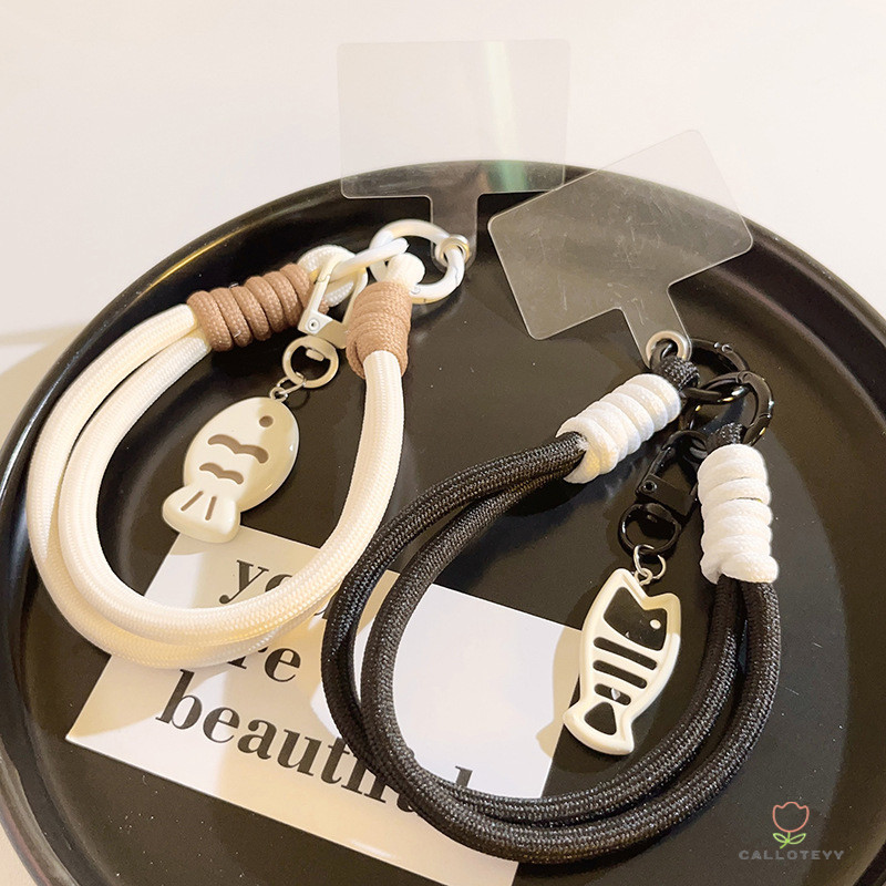 สายจับโทรศัพท์สายคล้องโทรศัพท์มือถือแบบถักสายคล้องโทรศัพท์กล้องสั้น สายคล้องโทรศัพท์แมวปลาตัวเล็ก เคสโทรศัพท์ จี้ทอ-CY