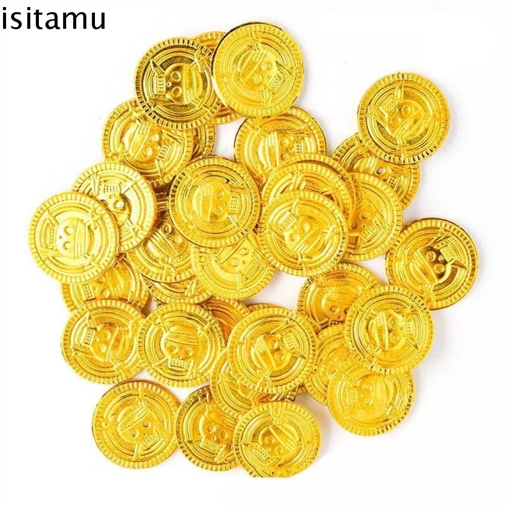 อิซิทาฟ สมบัติทองปลอม, เหรียญเกมพลาสติกเหรียญทองโจรสลัด, อุปกรณ์ประกอบฉากคอสเพลย์ 2.5 ซม. เด็กโปรดปรานพรรคตกแต่งฮาโลวีนเหรียญทองวันเก