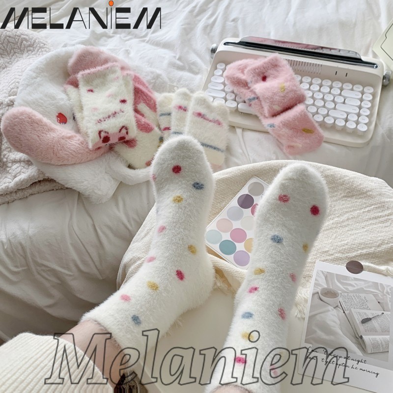 Fuzzy Sock - Girls Casual Sleeping - ถุงเท้าท่อกลาง - ให้ความอบอุ่น สบาย - หวาน ลายการ์ตูน - เหมาะสํ