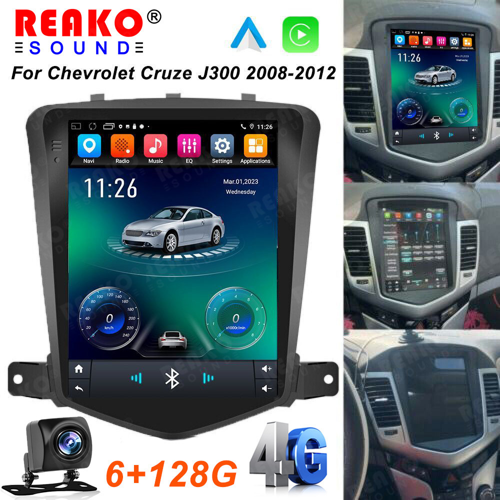 REAKOSOUND Android 12 รถวิทยุสําหรับ Chevrolet Cruze J300 2008-2012 เครื่องเล่นวิดีโอมัลติมีเดีย GPS นําทางสเตอริโอ 6+128G Carplay