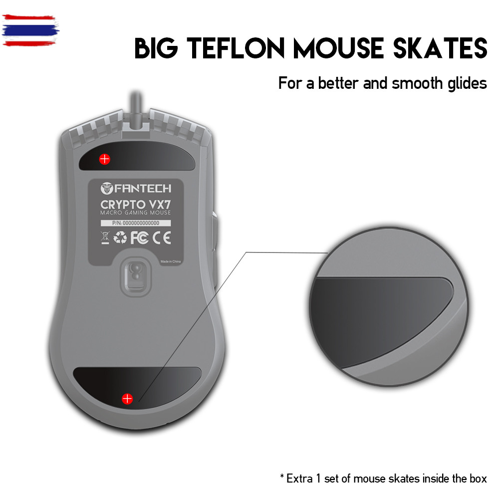 FANTECH VX7 CRYPTO Macro Key Gaming Mouse เมาส์เกมมิ่ง แฟนเทค ความแม่นยำปรั DPI 200-8000 ปรั เม้า มา