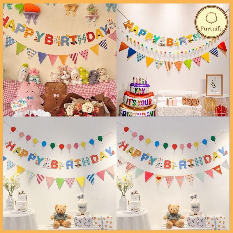 สินค้ามีพร้อมส่ง ป้าย แบน เนอร์ ธงวันเกิด สไตล์เรียบง่าย ตกแต่ง วันเกิด happy birthday วันเกิด ป้าย ธง