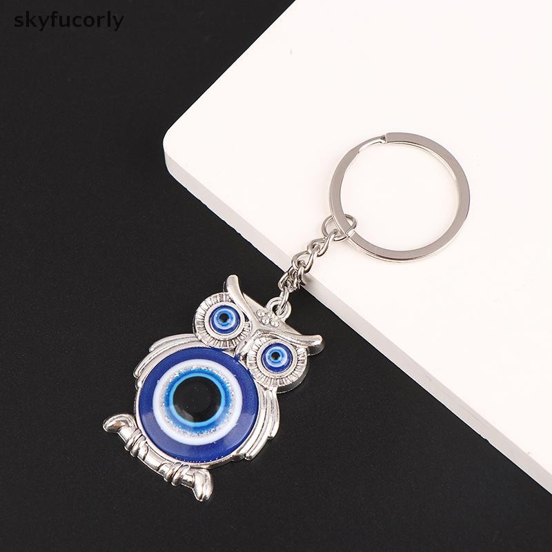 [SKY] Blue Evil Eye Owl Lucky Charm พวงกุญแจรถจี้กุญแจรถสัตว์แฟชั่นพวงกุญแจผู้ถือกระเป๋าอุปกรณ์เสริมเครื่องประดับ VN