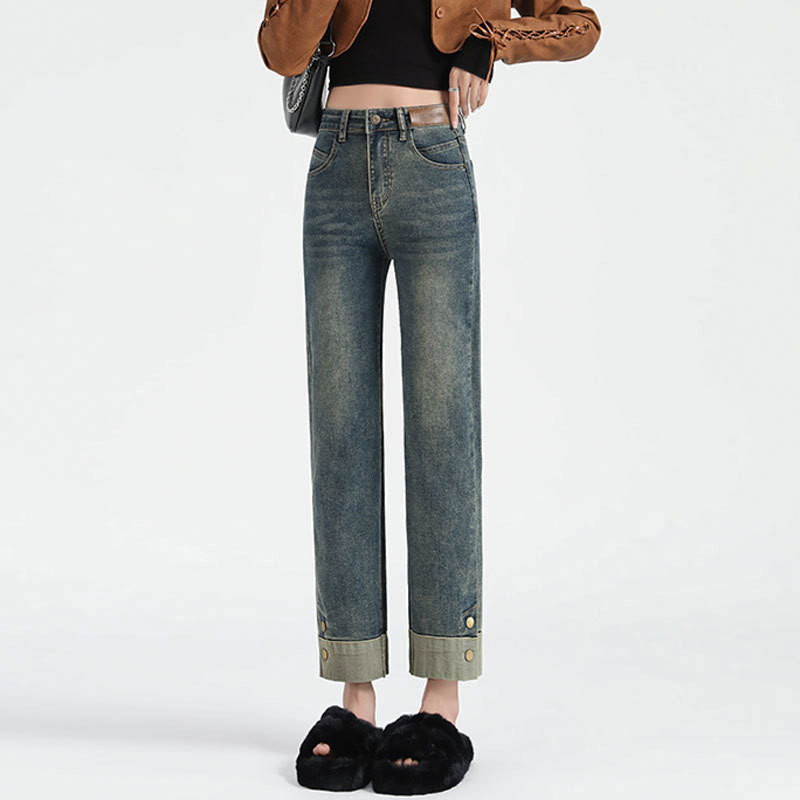 Suysuy พร้อมส่ง กางเกงยีนส์ขายาว ทรงกระบอก ดีเทลแต่งพับปลายขาติดกระดุม เก๋ๆ ชิคๆ มีกระเป๋าหน้าหลัง แมทซ์ได้ทุกลุค - รูปที่ 2