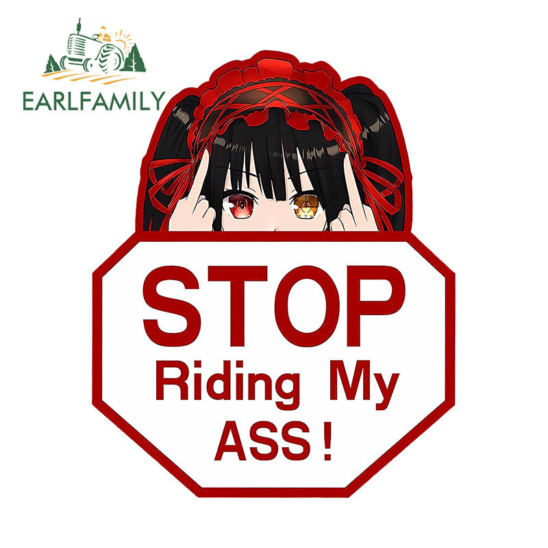 Earlfamily สติกเกอร์กันแดด ลาย Tokisaki Kurumi Stop Riding My Ass ขนาด 13 ซม. สําหรับติดตกแต่งรถยนต์ รถจักรยานยนต์