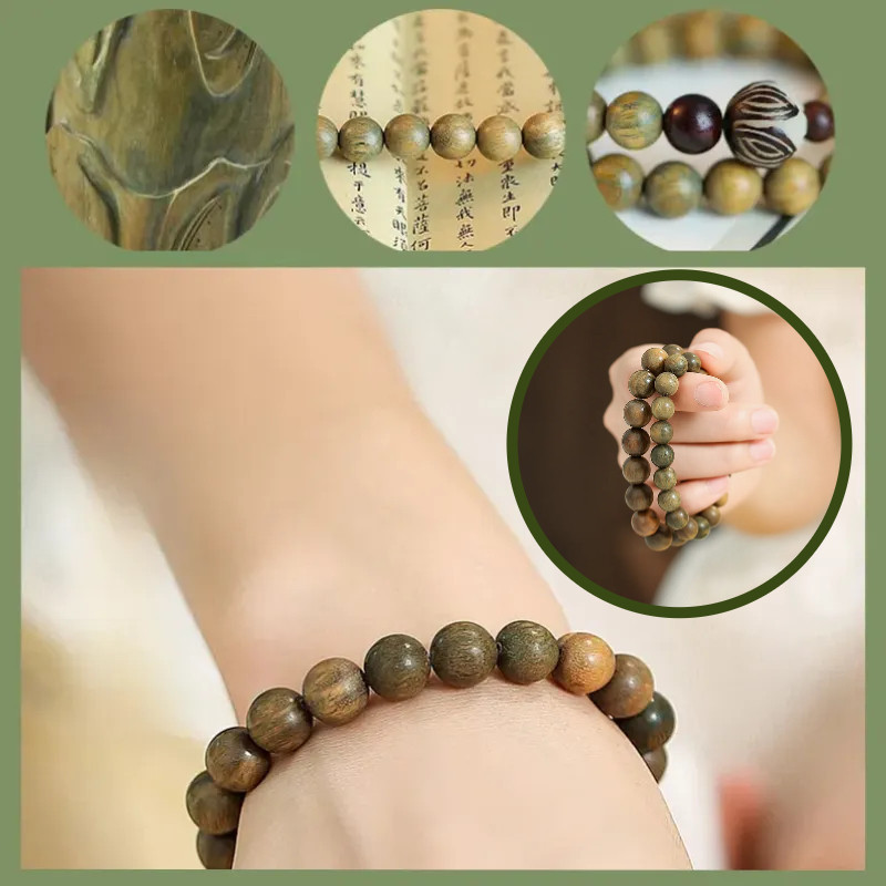 สร้อยข้อมือ ประดับลูกปัดไม้จันทน์ สีเขียว แบบเรียบง่าย สไตล์ชนเผ่า สําหรับผู้ชาย และผู้หญิง