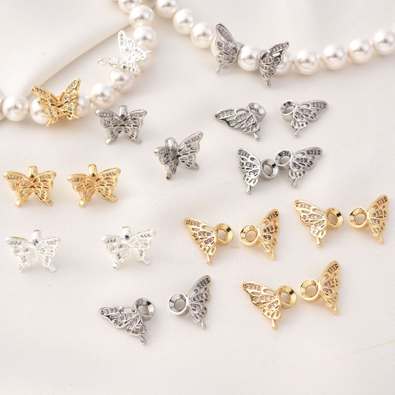 สร้อยข้อมือเงิน 14K ประดับไข่มุก เพทาย รูปผีเสื้อ สีขาว แฮนด์เมด diy