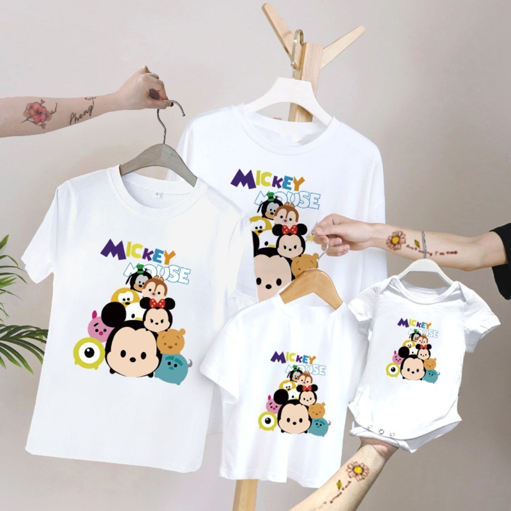 เสื้อยืดแขนสั้น พิมพ์ลายการ์ตูน Priny Family สีขาว แฟชั่นสําหรับครอบครัว แม่ และลูก