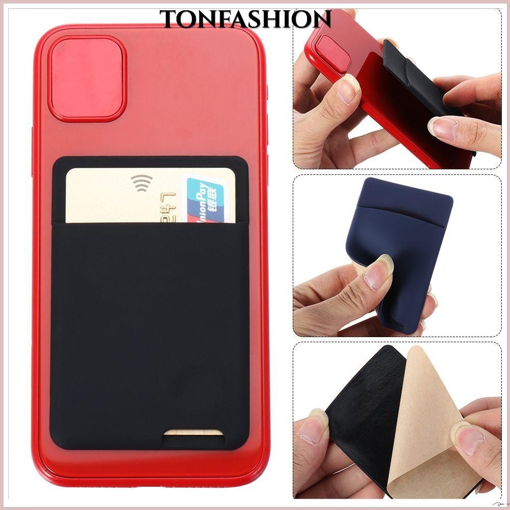 Tonfashion กระเป๋าใส่บัตรเครดิต ID ซิลิโคน แบบสากล ติดบนกระเป๋าโทรศัพท์มือถือ