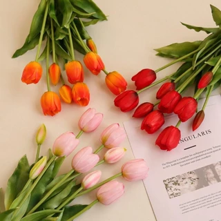 Aiping ดอกไม ้ ปลอม , คุณภาพสูง 5 หัวทิวลิปช ่ อดอกไม ้ , สัมผัสจริงซิลิโคนตกแต ่ งบ ้ าน
