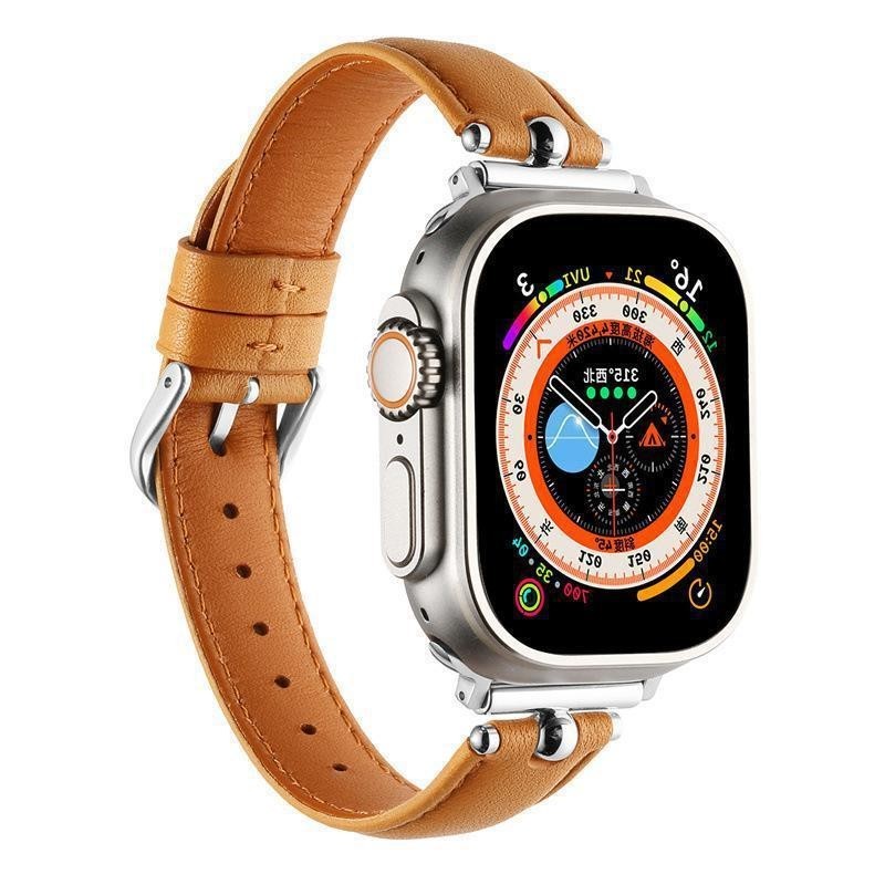 เหมาะสำหรับ iwatch8 Apple S9 นาฬิกา applewatch7 หัวเข็มขัดลูกลูกปัด cowhide S6SE สายนาฬิกาสร้างสรรค