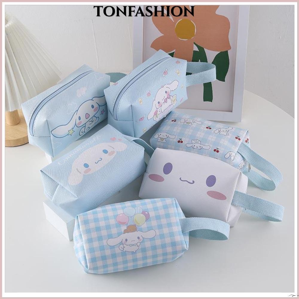 Tonfashion กระเป๋าดินสอ หนัง PU ลายการ์ตูนสุนัขชินนาม่อนโรล สีฟ้า เหมาะกับของขวัญวันเกิด สําหรับใส่เครื่องเขียน