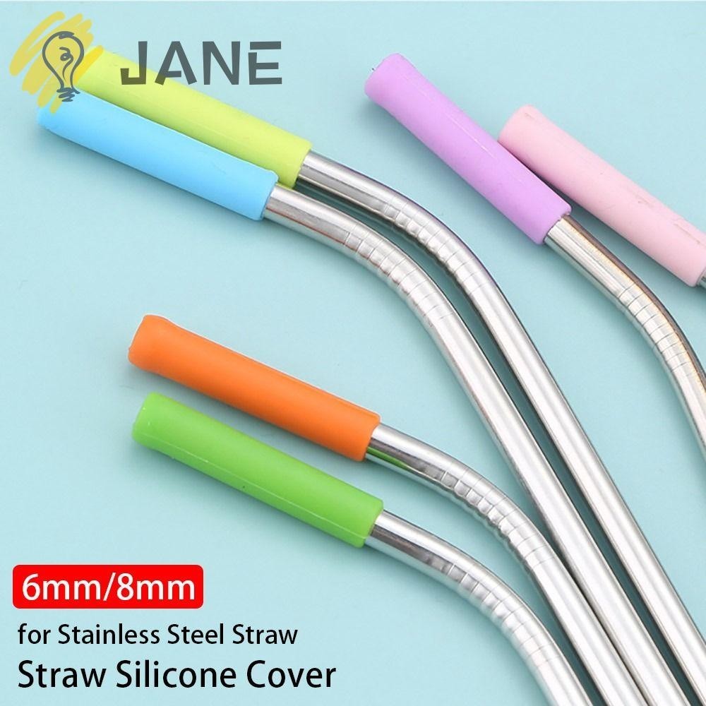 Jane ฝาครอบหลอดดูดน้ําร้อนลวก ซิลิโคน กันรอยขีดข่วน ทนทาน ใช้ซ้ําได้ 6 มม. 8 มม. สําหรับหลอดดูดน้ําร้อนลวก 4 ชิ้น