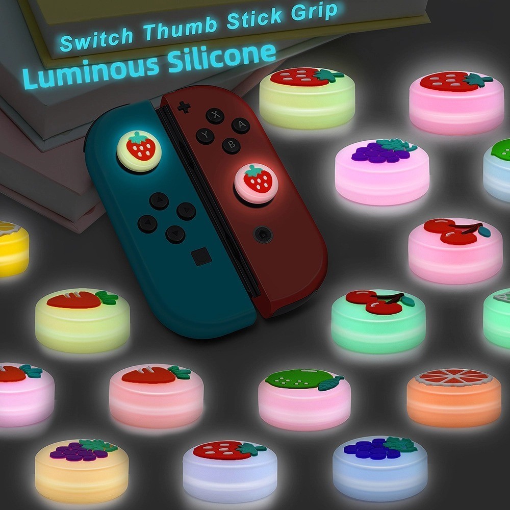 Luminous Switch Rocker Caps 1 คู่ (2 ชิ้น) ธีมเกมการออกแบบผลไม้สําหรับ Nintendo Switch Analog Caps ทรงกลม