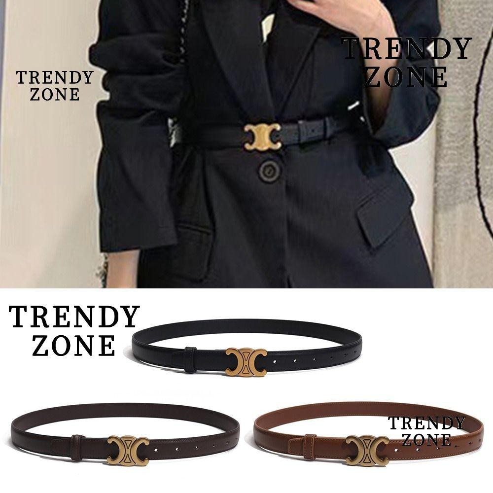 Trendyzone เข็มขัดหนังนิ่ม หัวเข็มขัดสีทอง สไตล์วินเทจ ตะวันตก สีดํา สําหรับผู้หญิง