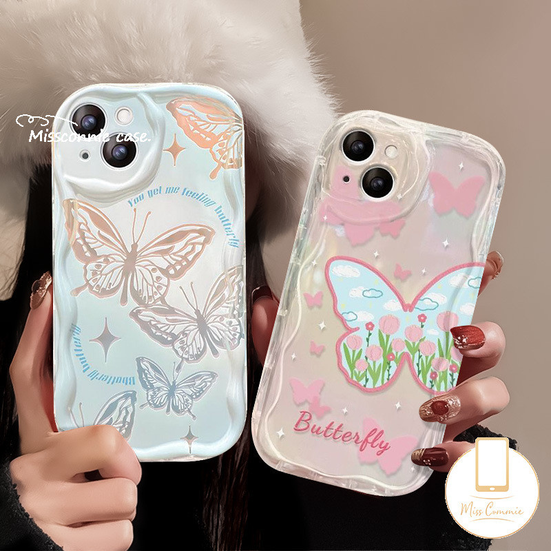 เคสโทรศัพท์มือถือ ขอบหยัก ลายผีเสื้อ 3D สําหรับ Oppo A57 A38 A7 A15 A78 A18 A58 A17 A16K A53 A3s A92 A96 A16s A77 A95 A74 A16 A54 A31 A5s A12 A5 A33 A17K A76 A9 Reno 10 4F 5 6 เคสดอกไม้