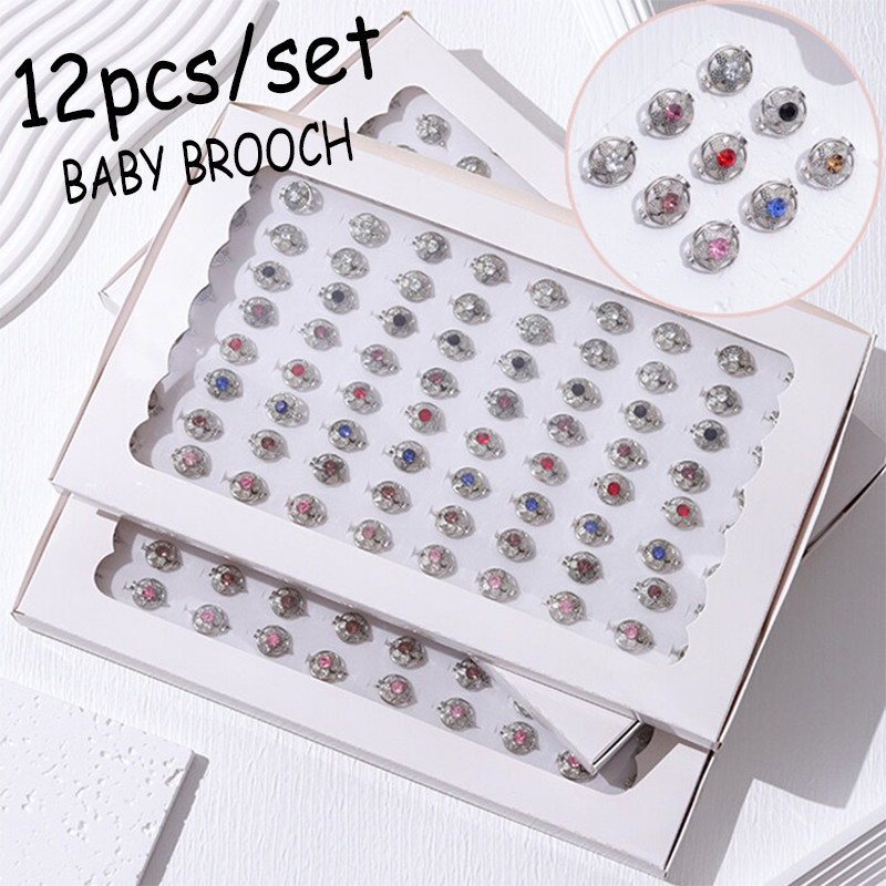 12 ชิ้น / เซต มุสลิม ผ้าพันคอ ฮิญาบ เข็มกลัด Kerongsang Pins เด็ก สุ่มสี เข็มกลัดคงที่ หัวคงที่ ผ้าพันคอ คลิป Pin เครื่องประดับ ของขวัญสําหรับผู้หญิง