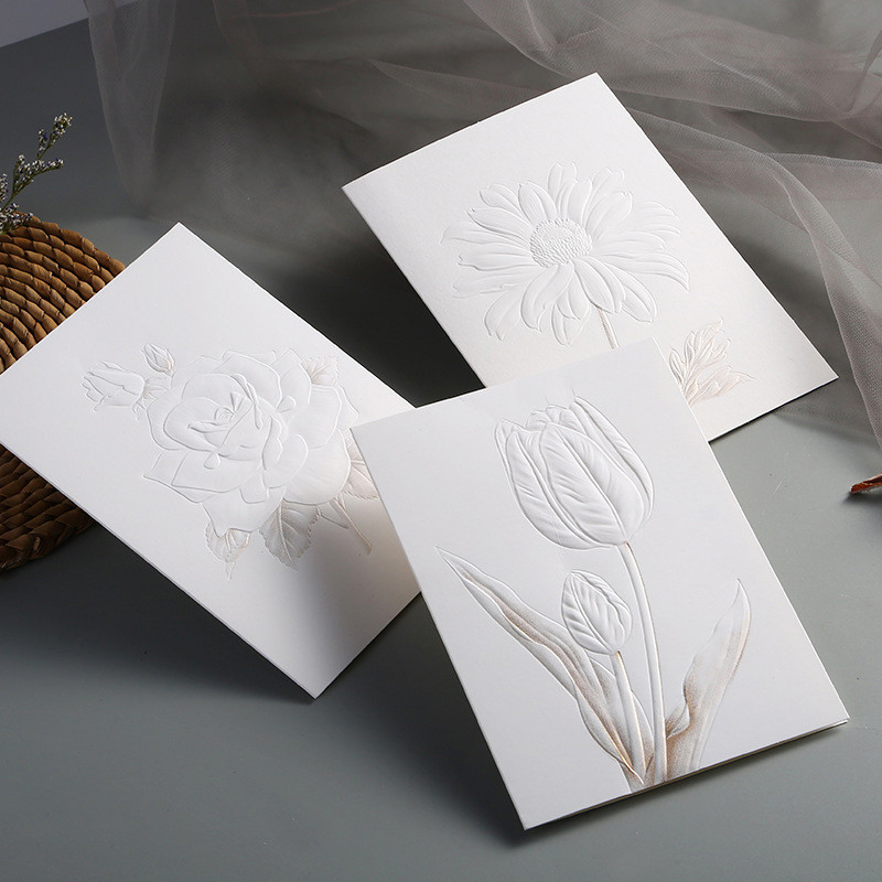 การ์ดอวยพร ลายดอกลิลลี่ 3D ขนาดเล็ก พร้อมซองจดหมาย DIY สไตล์มินิมอล
