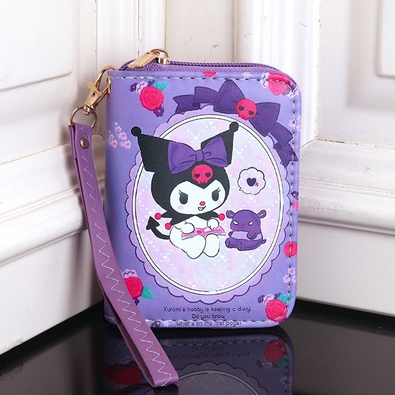 SANRIO กระเป๋าสตางค์ กระเป๋าใส่เหรียญ ใส่บัตรเครดิต ลายการ์ตูน Kuromi Melody สําหรับเด็กผู้หญิง