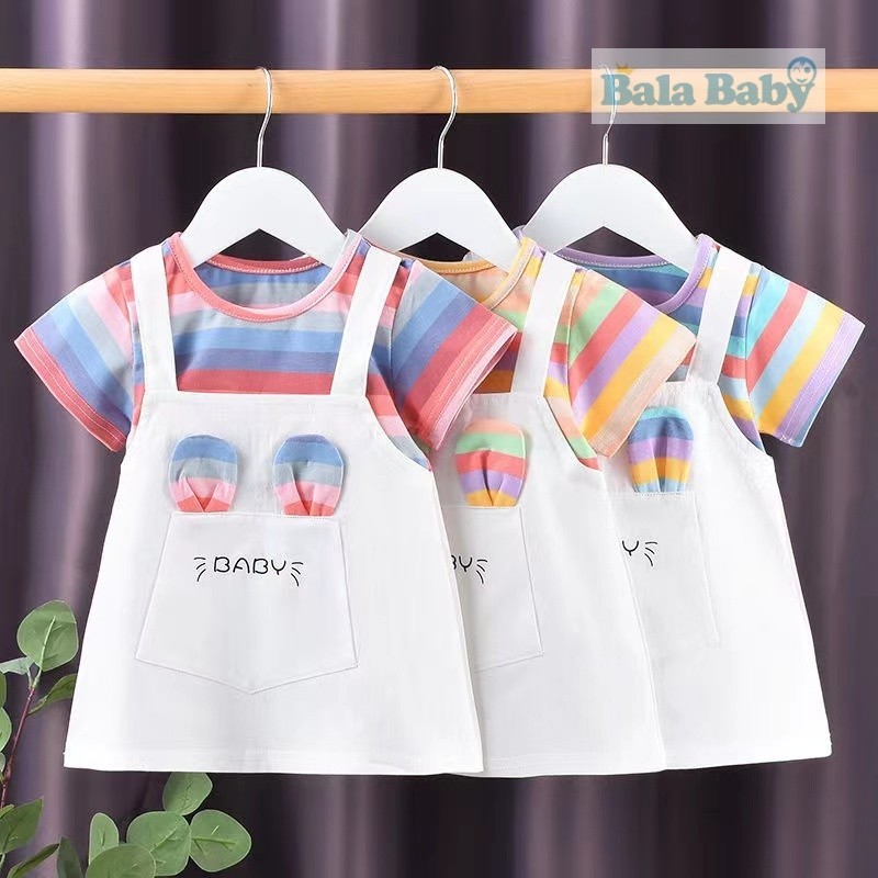 ชุดกระโปรงเด็ก ชุดเดรสเด็ก ชุดแฟชั่นเอี๊ยมกระโปรง ลายสายรุ้ง (พร้อมส่ง) LYQ04