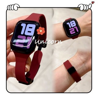 Slim Magnetic Strap สําหรับ Smart watch band 40 มม.41 มม.42 มม.46 มม.44 มม.45 มม.49 มม.38 สร้อยข้อมือซิลิโคนสําหรับ iWatch Series 10 ultra 2 6 5 3 7 8 9 se 40 มม.