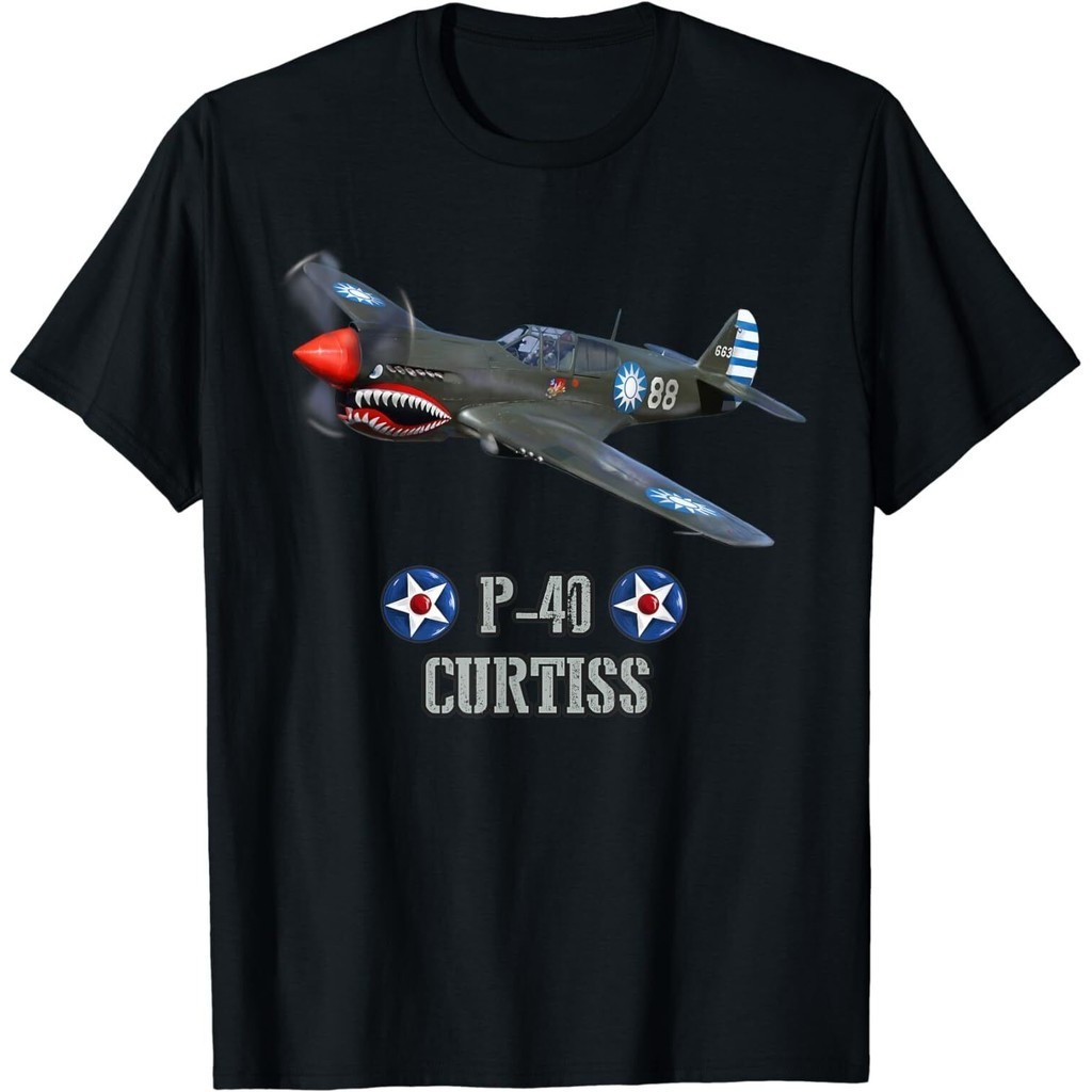 เสื้อยืดธีมเครื่องบินสงครามโลกครั้งที่ 2 แบบ P-40 Curtiss Warhawk