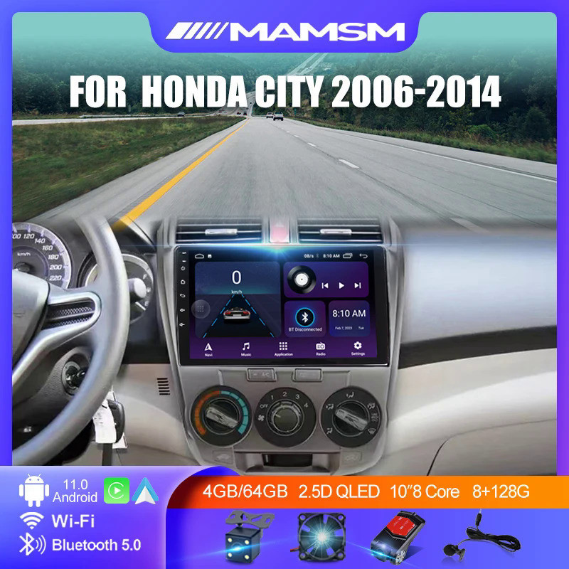 เครื่องเล่นมัลติมีเดีย GPS 9 นิ้ว Android 12.0 สําหรับรถยนต์ Honda City 2006-2014 No 2din