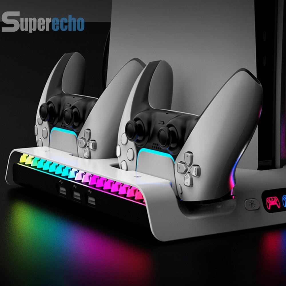 [superecho.th] ฐานชาร์จเครื่องควบคุมระบายความร้อน ไฟ RGB สําหรับ PlayStation5 Slim Console