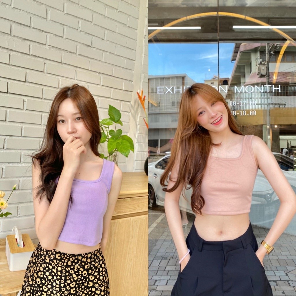 เสื้อสายเดี่ยว 88story.th - Basic top พร้อมส่ง มีส่ง เสื้อกล้ามครอปเบสิคคอเหลี่ยมทรงสวย เนื้อผ้านุ่ม