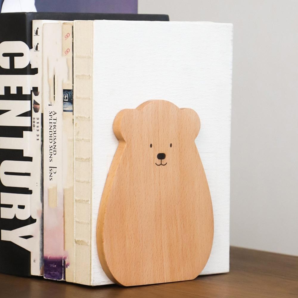 AQUA Bear Wood Bookend, Book Holder Book Organizer Walnut L-Shaped Desk Organizer, เครื่องเขียนน่ารัก L-รูปสัตว์การ์ตูนหมีไม้ Bookend ชั้นวางหนังสือ ราคา ถูกที่สุด ดีลบีเคเค แกลเลอรีภาพที่ 3
