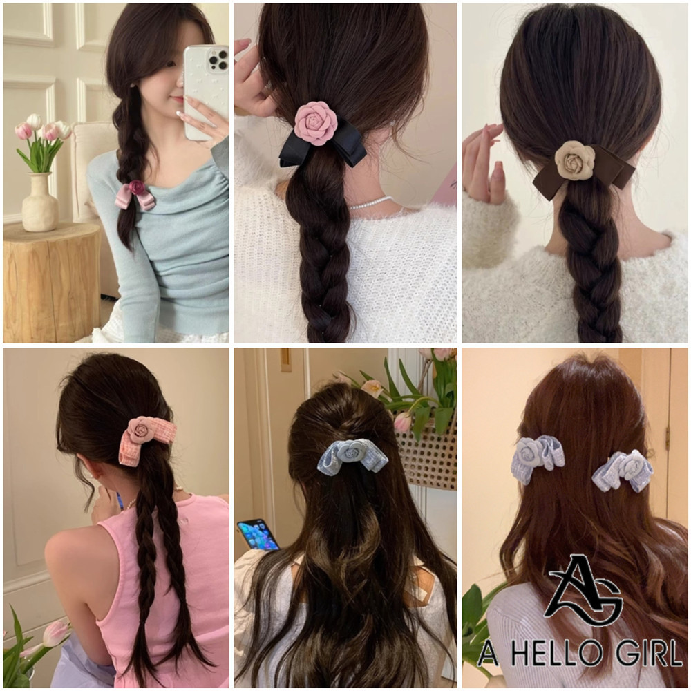 A HELLO GIRL Camellia โบกิ๊บติดผมหางม้า กิ๊บติดผม คลิปผ้าโพกศีรษะ คลิปด้านข้าง ปากเป็ด