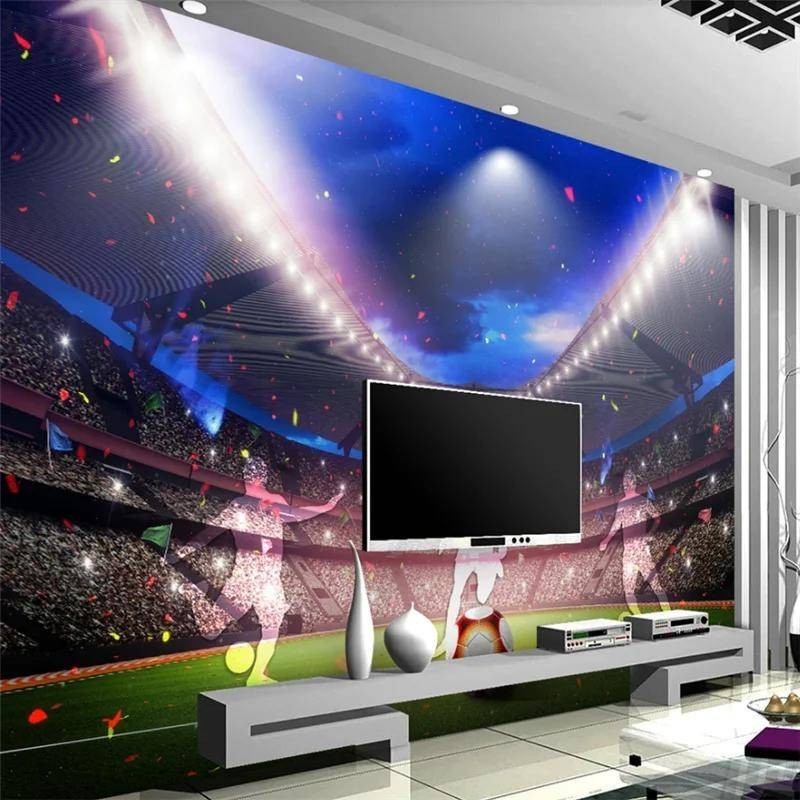 วอลล์เปเปอร์ติดผนัง ภาพสนามฟุตบอล 3D สําหรับห้องนั่งเล่น ห้องนอน บาร์ทีวี