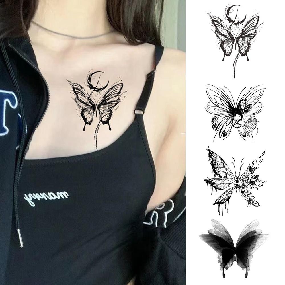 สติกเกอร์รอยสักชั่วคราว ลายผีเสื้อ ดอกกุหลาบ กันน้ํา กันสึกหรอ 15 วัน สําหรับผู้หญิง และผู้ชาย