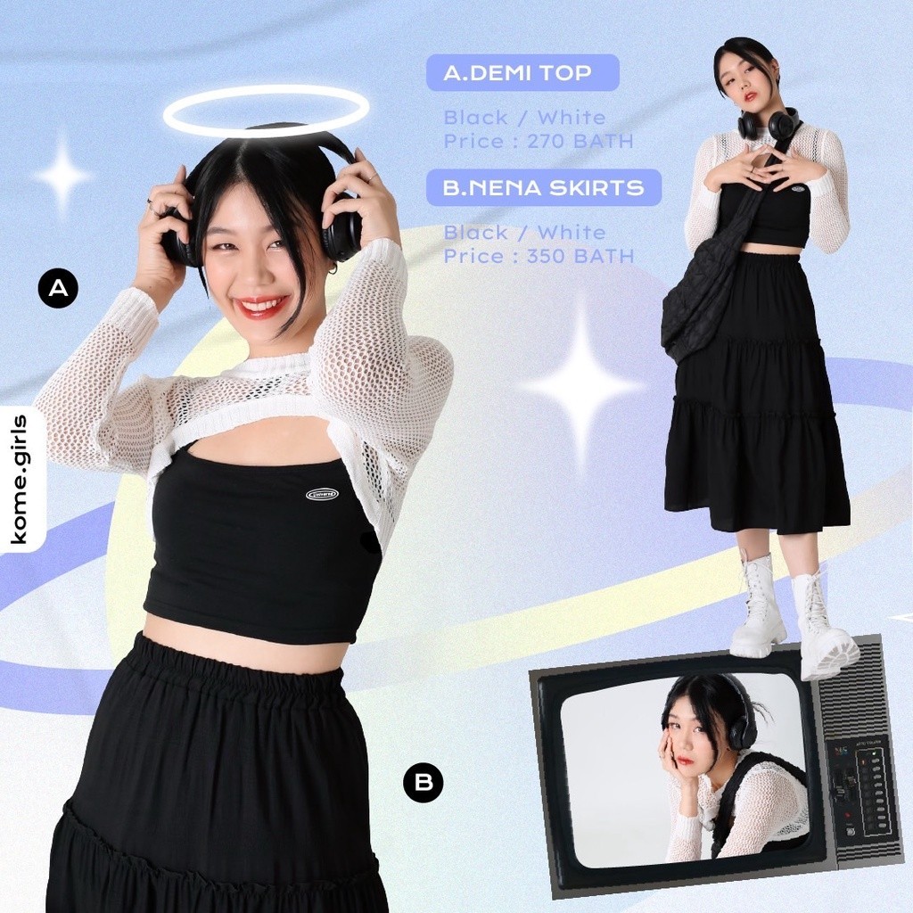 กระโปรงเทนนิส kome.girls กรอกโค้ดลด 75.- 🏷꒰MARKOME꒱ กระโปรงยาว+เสื้อคลุมครอป รุ่น Nena Skirt / Essie