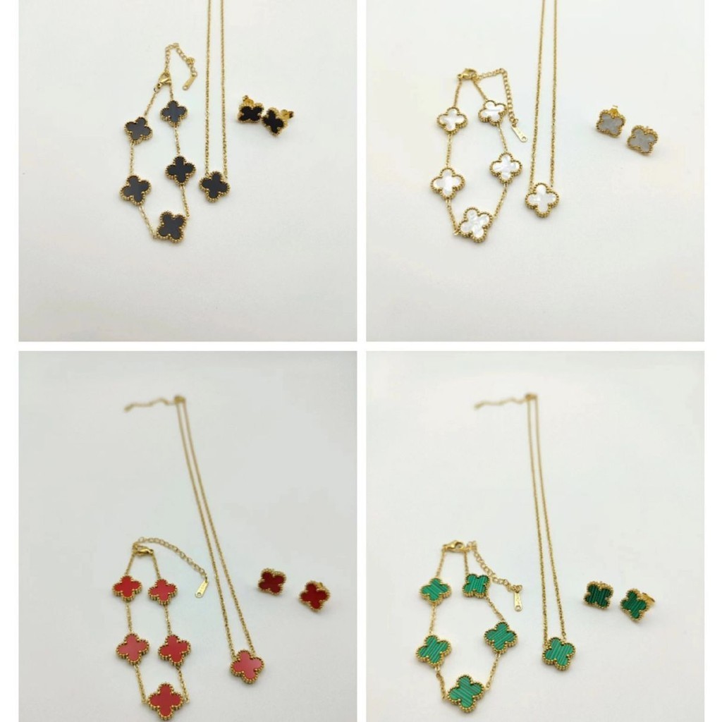 สแตนเลส Four-Leaf Clover Non-Fade 18K ผู้หญิงสร้อยคอต่างหูห้าดอกไม้สร้อยข้อมือเครื่องประดับ Niche High-End Feeling