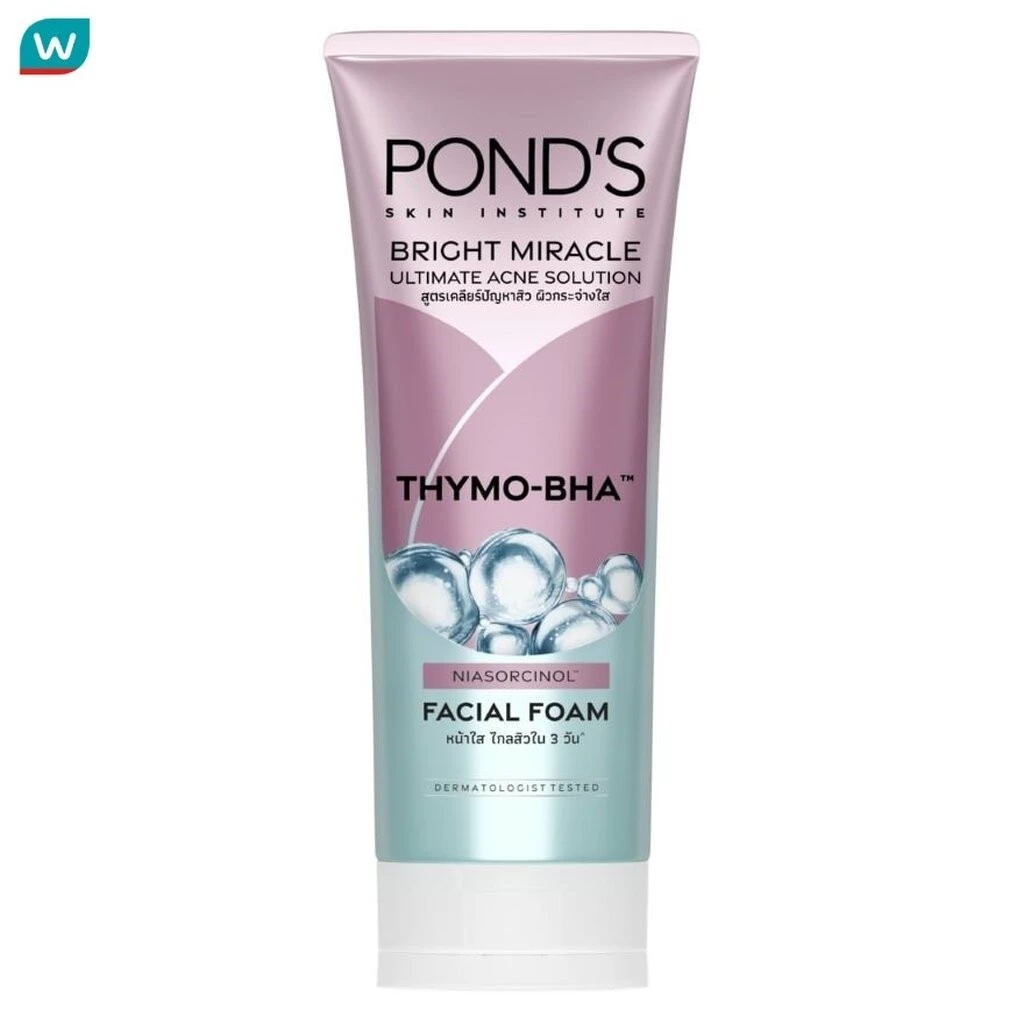 Pond'S พอนด์ส ไบรท์ มิราเคิล อัลทิเมท แอคเน่ โซลูชั่น ไทโม-บีเอชเอ เฟเชียล โฟม 90 กรัม