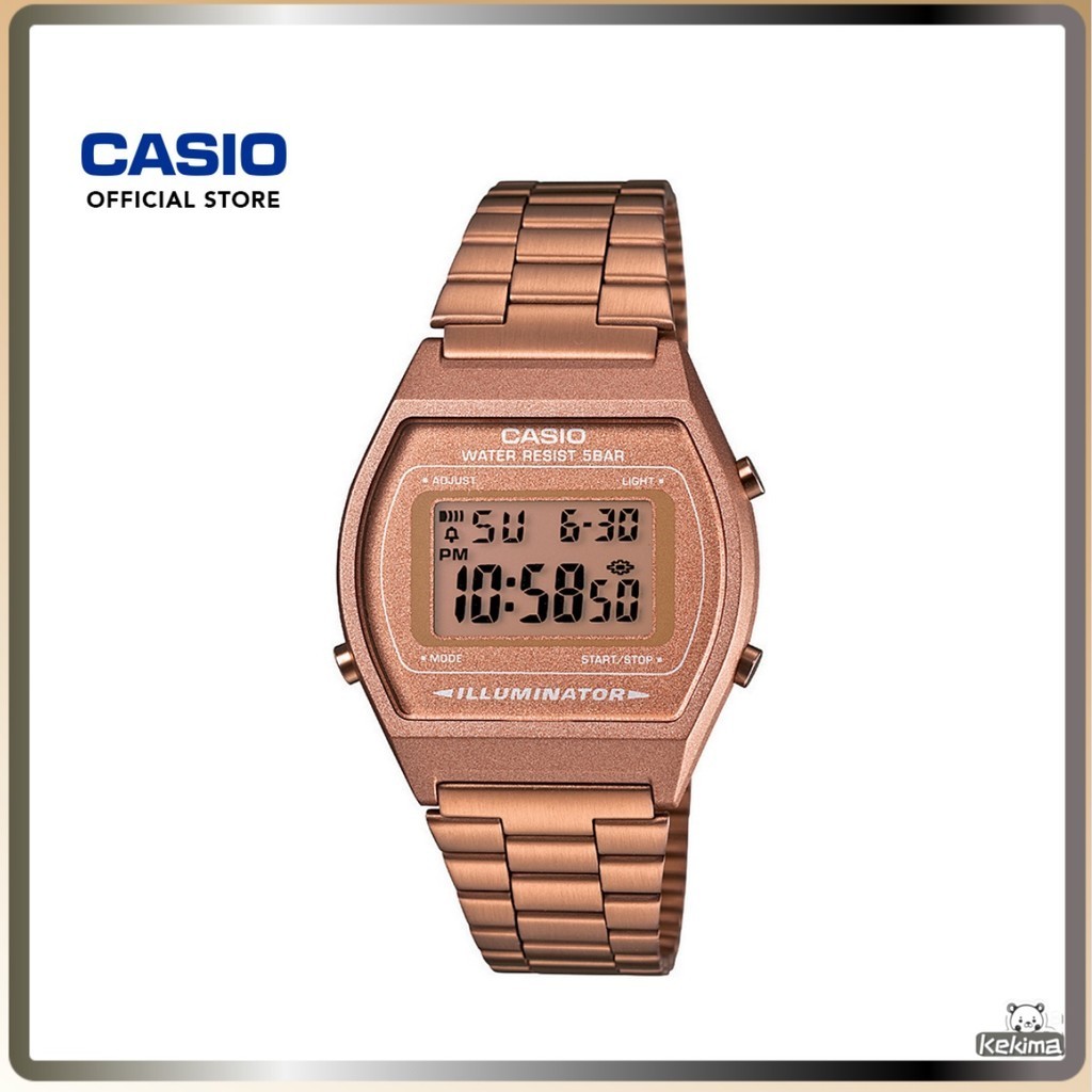 Casio นาฬิกาข้อมือดิจิทัล สายสแตนเลส สีโรสโกลด์ (B640WC-5ADF) 50 เมตร