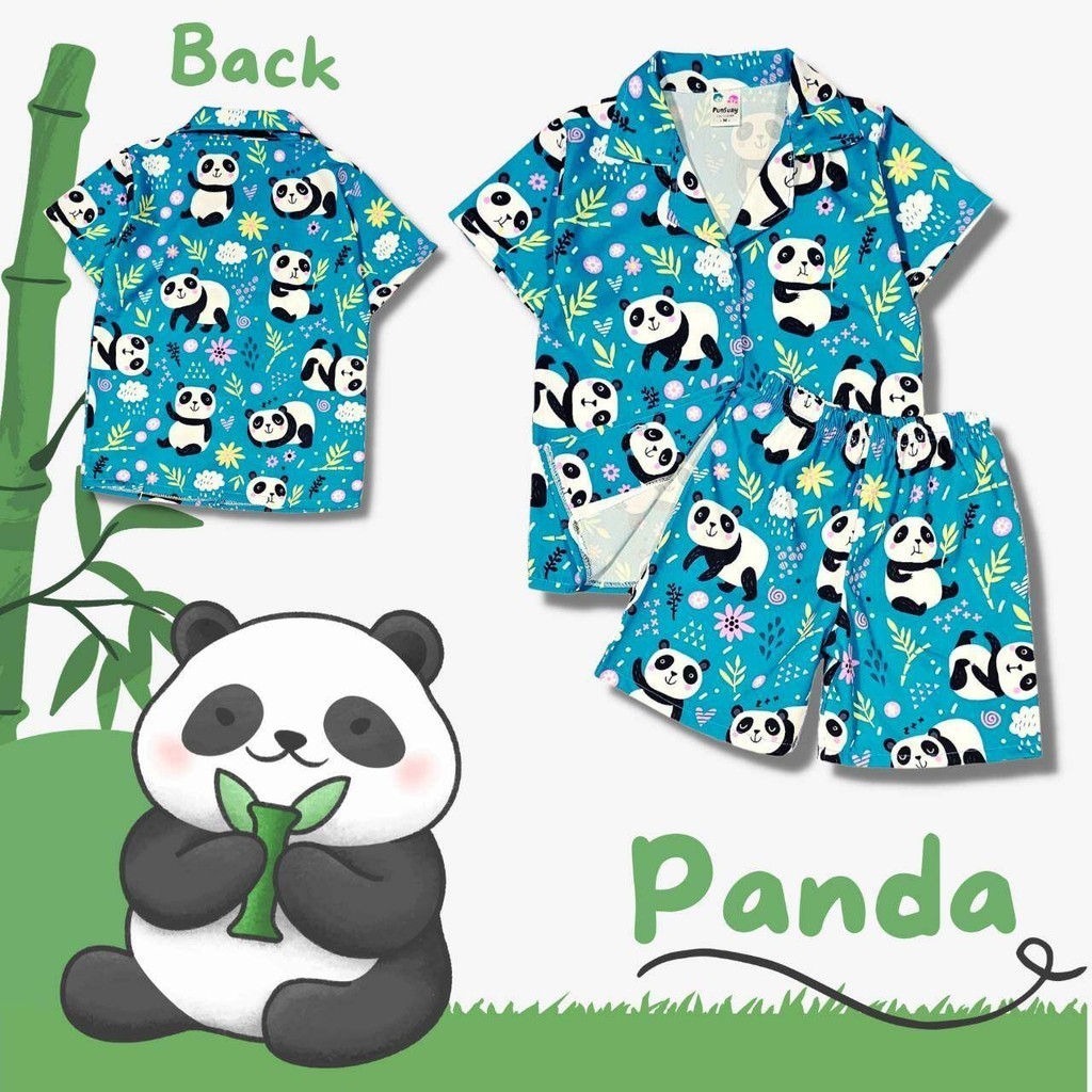 PD0928 ชุดเด็ก เซ็ตเสื้อฮาวาย+กางเกงขาสั้น ผ้าไหมอิตาลี ลายหมีแพนด้า น่ารัก เสื้อผ้าเด็ก ชุดเด็กแฟชั่น ชุดเด็กลายการ์ตูน