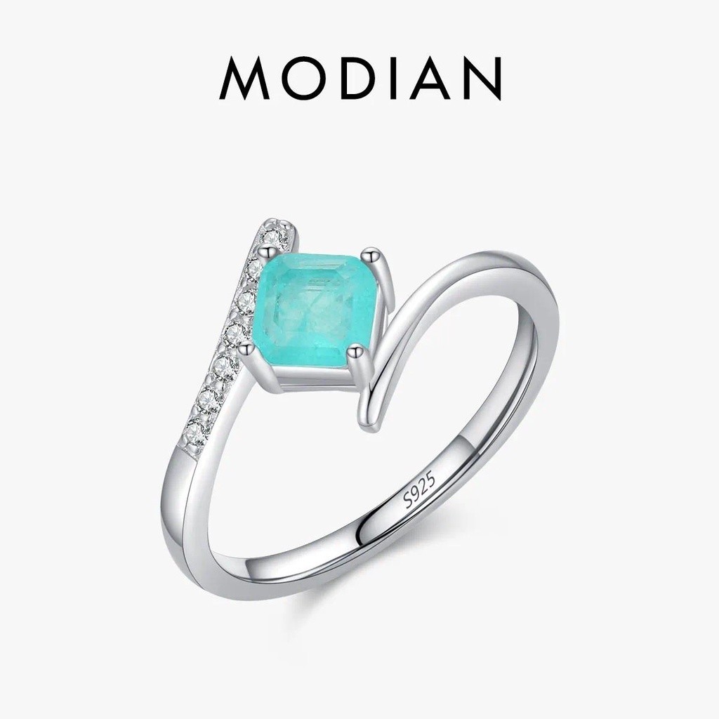 Modian ของแท้ 925 เงินสเตอร์ลิง High-Class Paraiba ทัวร์มาลีนแหวนนิ้วมือสําหรับผู้หญิงหมั้น Eternity Band เครื่องประดับ Fine