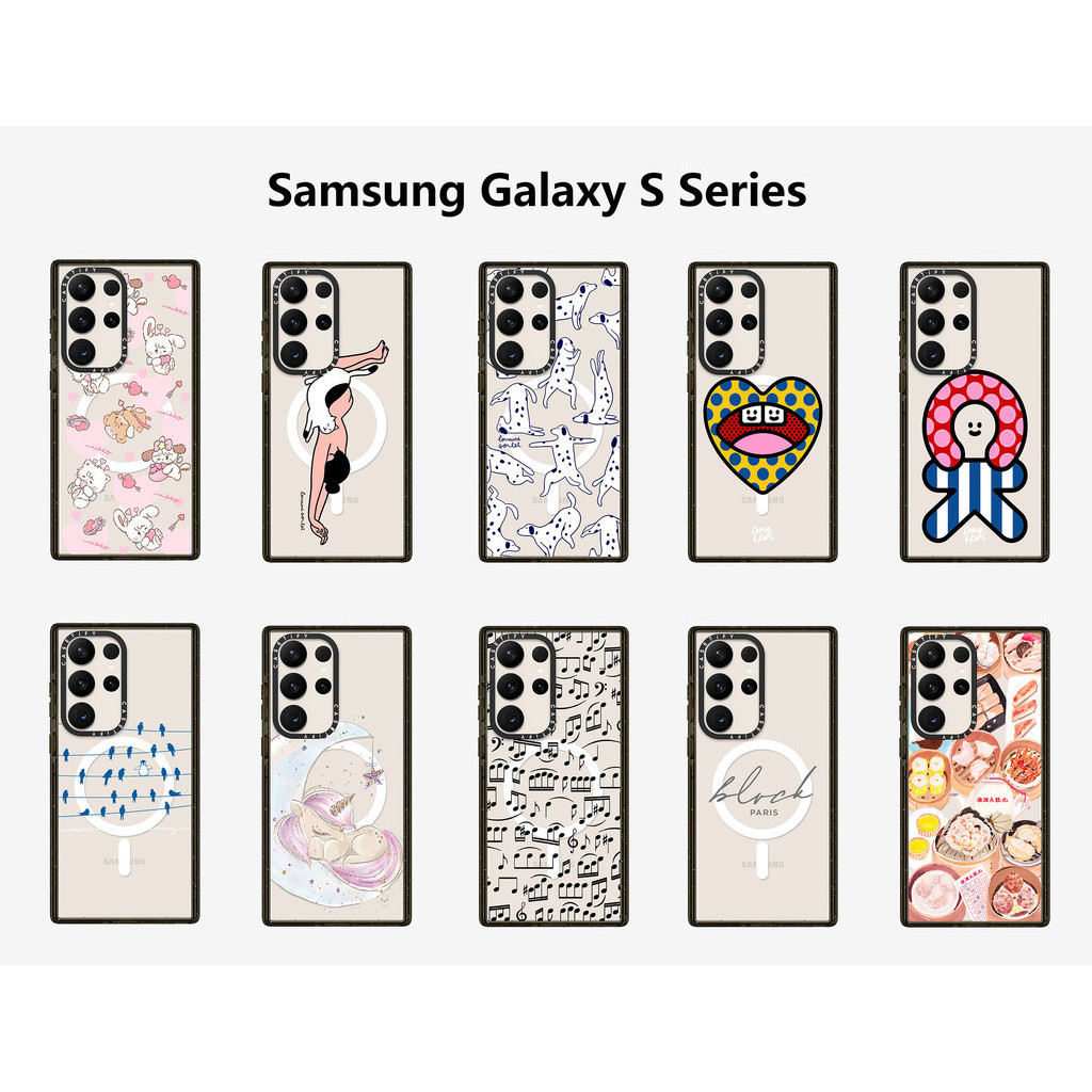Casetify X เคสโทรศัพท์มือถืออะคริลิค TPU แข็ง แบบแม่เหล็ก ขอบสีดํา ลายยูนิคอร์น โยคะ และ Chiara LB พร้อมกล่อง สําหรับ Samsung Galaxy S22 23 24 Ultra Plus