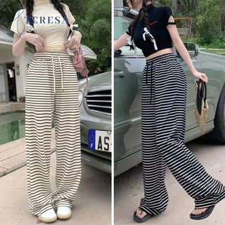 กางเกงแบบเกาหลีสไตล์นอนหยิก ลายลายขาวดำ ผ้านุ่มละมุน สวมใส pants