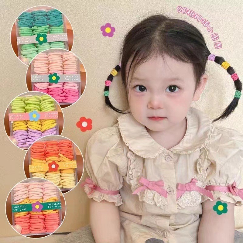 ยางรัดผมหางม้า แบบยืดหยุ่น สีสันสดใส สําหรับเด็กผู้หญิง จํานวน 90 ชิ้น ต่อกล่อง