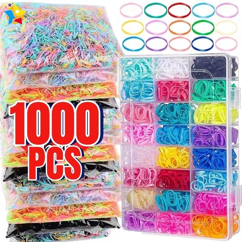 1000ชิ้นสาวสีทิ้งยางรัดยืดหยุ่นผูกผมเด็กผู้ถือผมหางม้าเด็กเด็กจัดแต่งทรงผมอุปกรณ์ผม