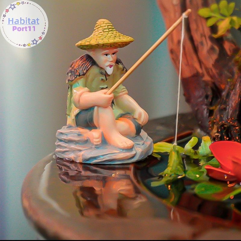 Habitatport Creative Miniature Old Man เครื่องประดับตกปลา PVC Jiang Tai Gong ตกปลาถังปลา Garden Rockery Aquascape ตกแต่ง th