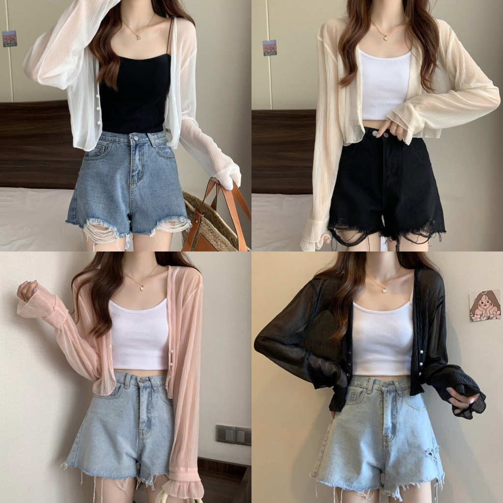 🌜Soroh🌛เสื้อแขนยาว คลุมซีทรู นผ้าบางเบาใส่สบาย ผ้านิ่ม⭐เสื้อคลุมกันแดด สไตล์เกาหลี น่ารักๆ🌙#8K66