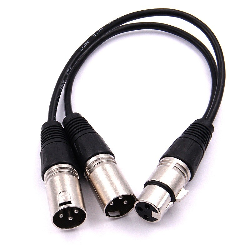 3pin XLR หญิงแจ็ค Dual 2 ปลั๊กชาย Y SPLITTER สาย Adaptor 1 FT สายไฟ