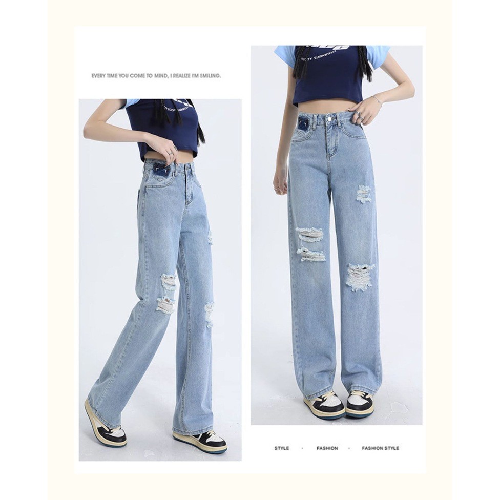 [ Fashion Forward J067 ] HIGHWATIS LONG BAGGY JEANS WITH RIP CULOTTS