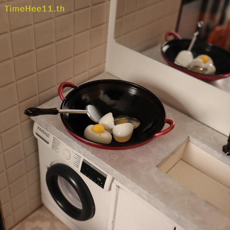 Timehee 1:12 ตุ๊กตาจําลองไข่ไม้พายกระทะทอดชุด Dollhouse Miniature เครื่องครัวอุปกรณ์ครัวตุ๊กตาบ้านอาหารของเล่น TH