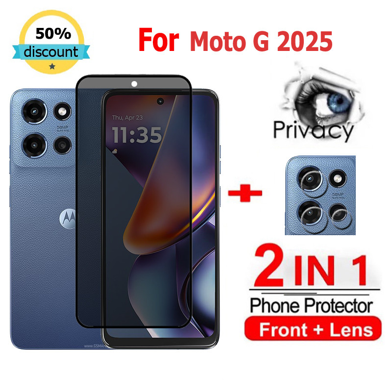 2 in 1 ฟิล์ม Motorola Moto G 2025 ฟิล์มกระจกนิรภัยกันรอยหน้าจอ กันแอบมอง เพื่อความเป็นส่วนตัว สําหรับ Motorola Moto G Power G55 G04s G54 G84 G60 G32 G82 G52 G62 Edge 50 40 30 20 Pro Neo Ultra 5G ฟิล์มกันรอย ฟิล์มกล้อง