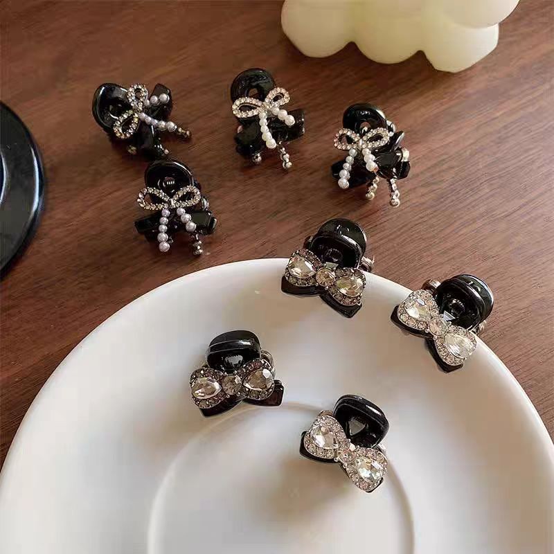 Retro Pearl Bow Mini Grab Clip High-End Princess Head Bangs Clip กิ๊บติดผมขนาดเล็กประณีต